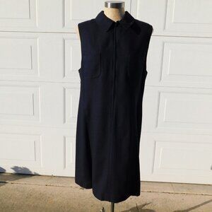 Oberon New York Women Navy Blue Sleeveless Collared Shift Dress Size 14 Wool NWT